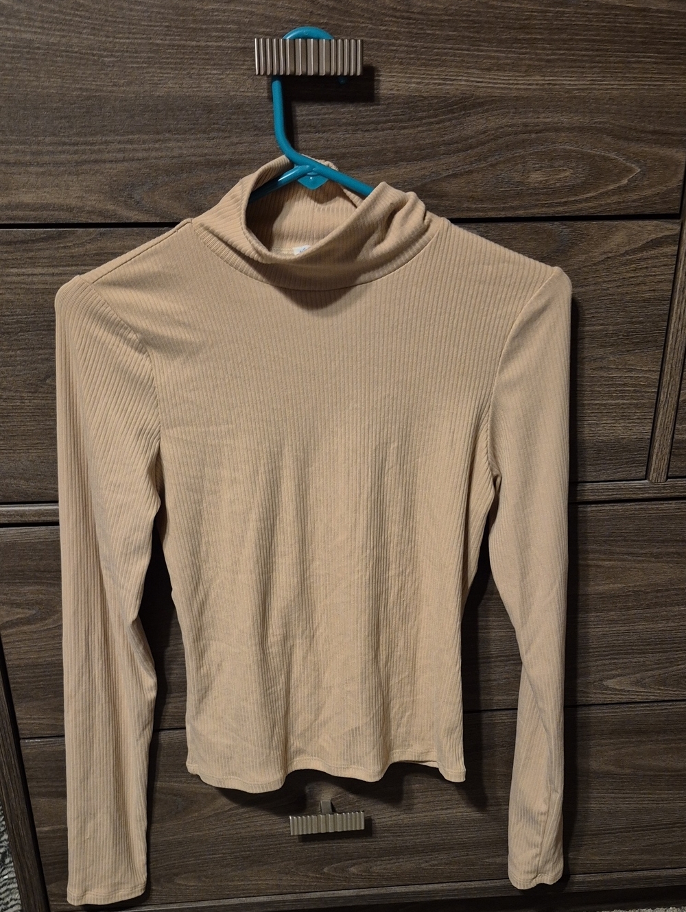 Blue Rain Beige Ribbed Mock Neck Long-Sleeve Top